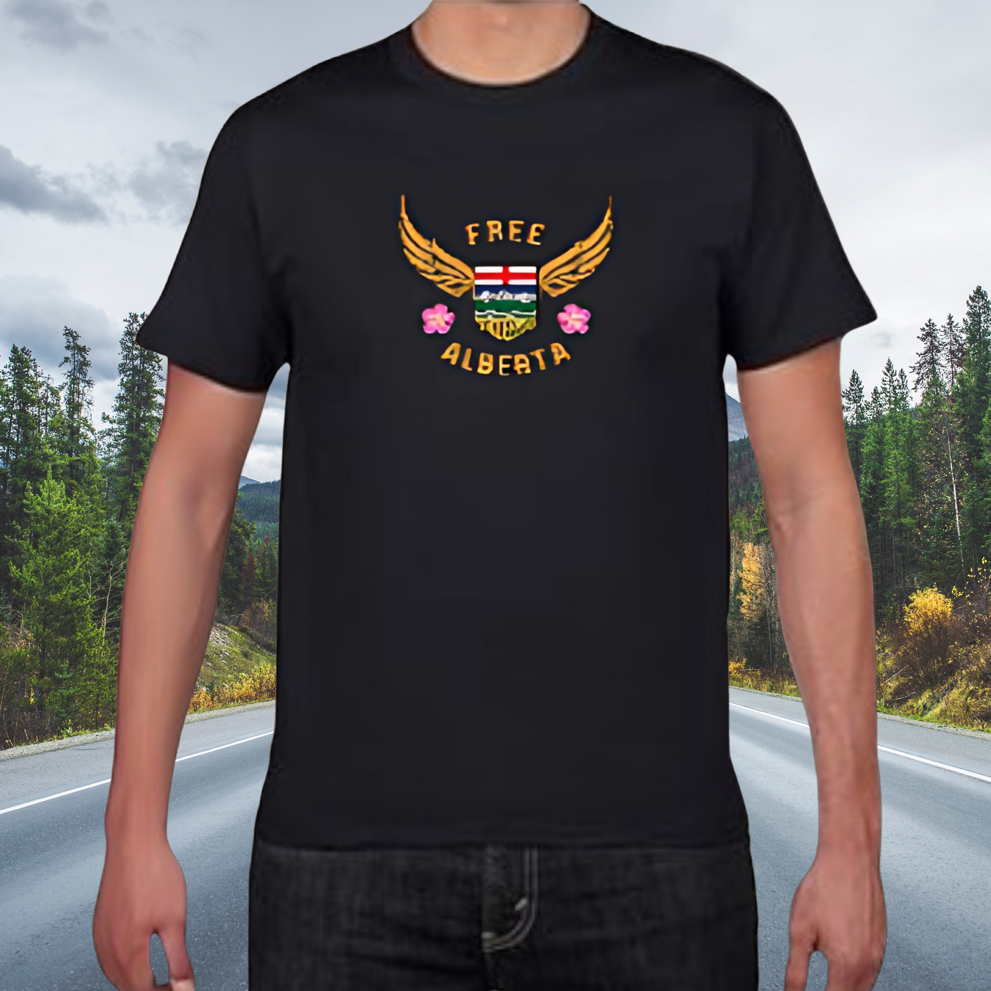 Free Alberta Men's Tee - Winged Shield Design