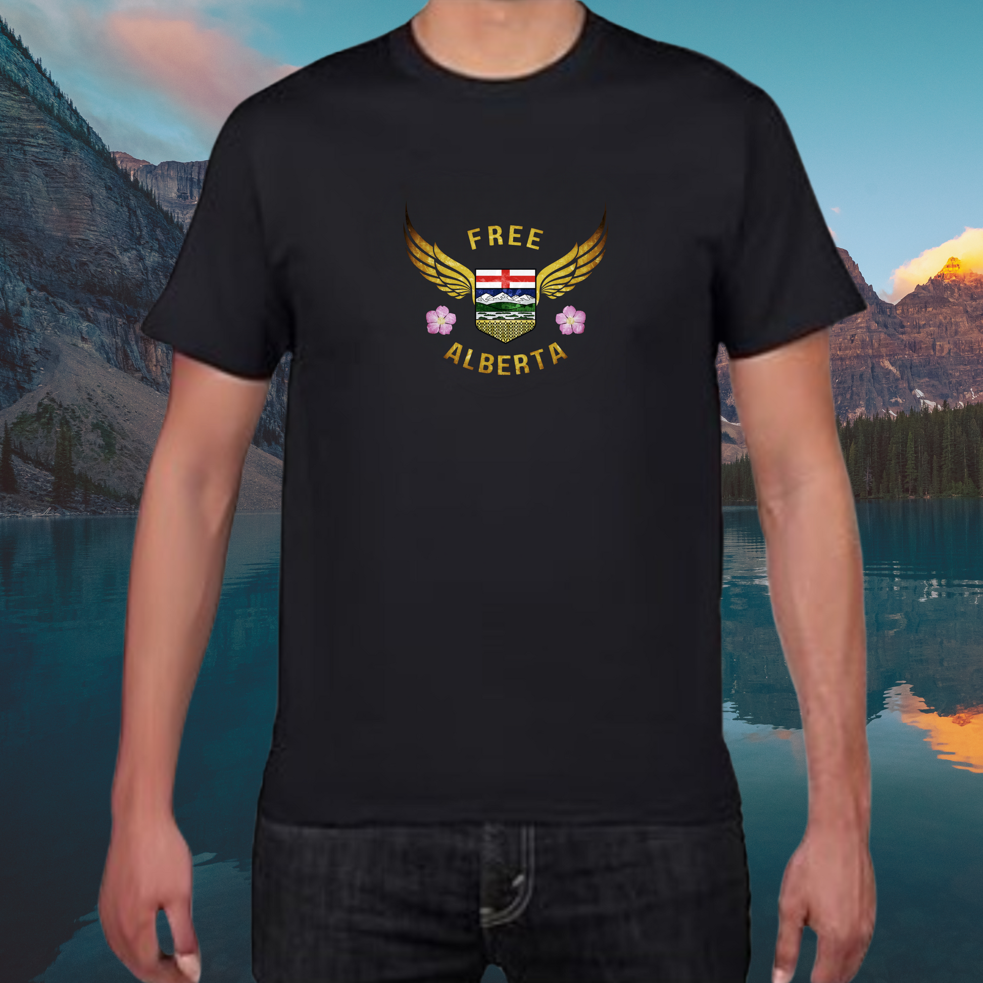 Free Alberta Men's Tee - Grunge Winged Shield Design