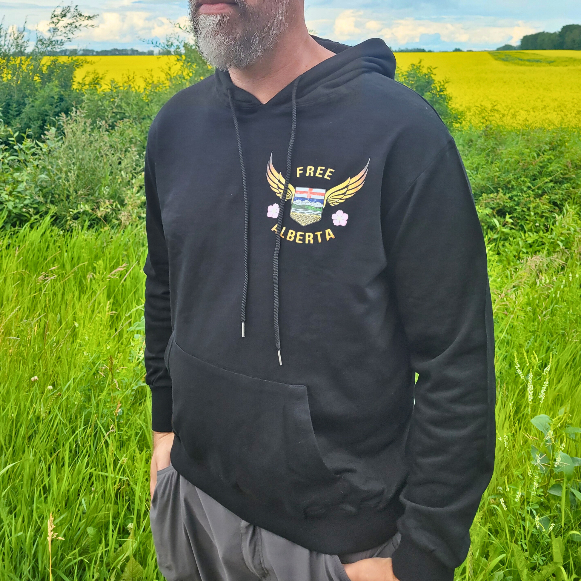 Free Alberta Hoodie – Grunge Winged Shield Design