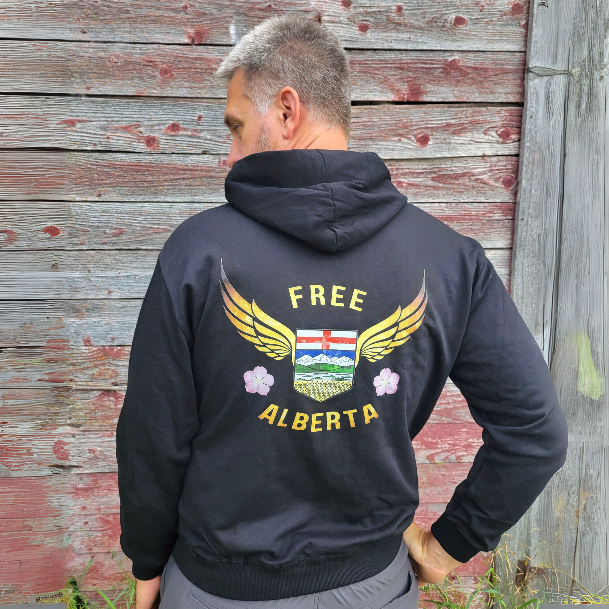 Free Alberta Hoodie – Grunge Winged Shield Design
